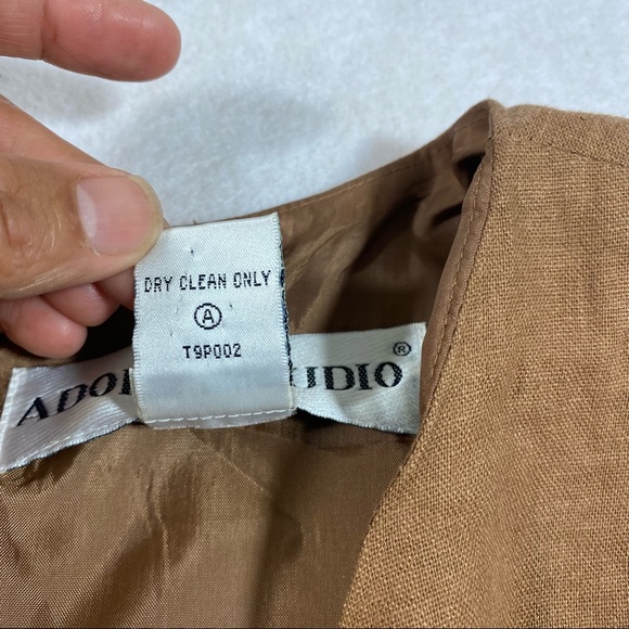 Adolfo Studio Dress Woman’s 14 Linen Blend Maxi Sheath Dress Brown Short Sleeve - Picture 3 of 11